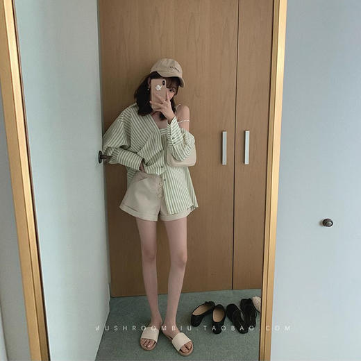 【金蘑菇菇 抹茶瑞士卷】我被这件绿条纹衬衫的颜色给打动了！ 商品图3