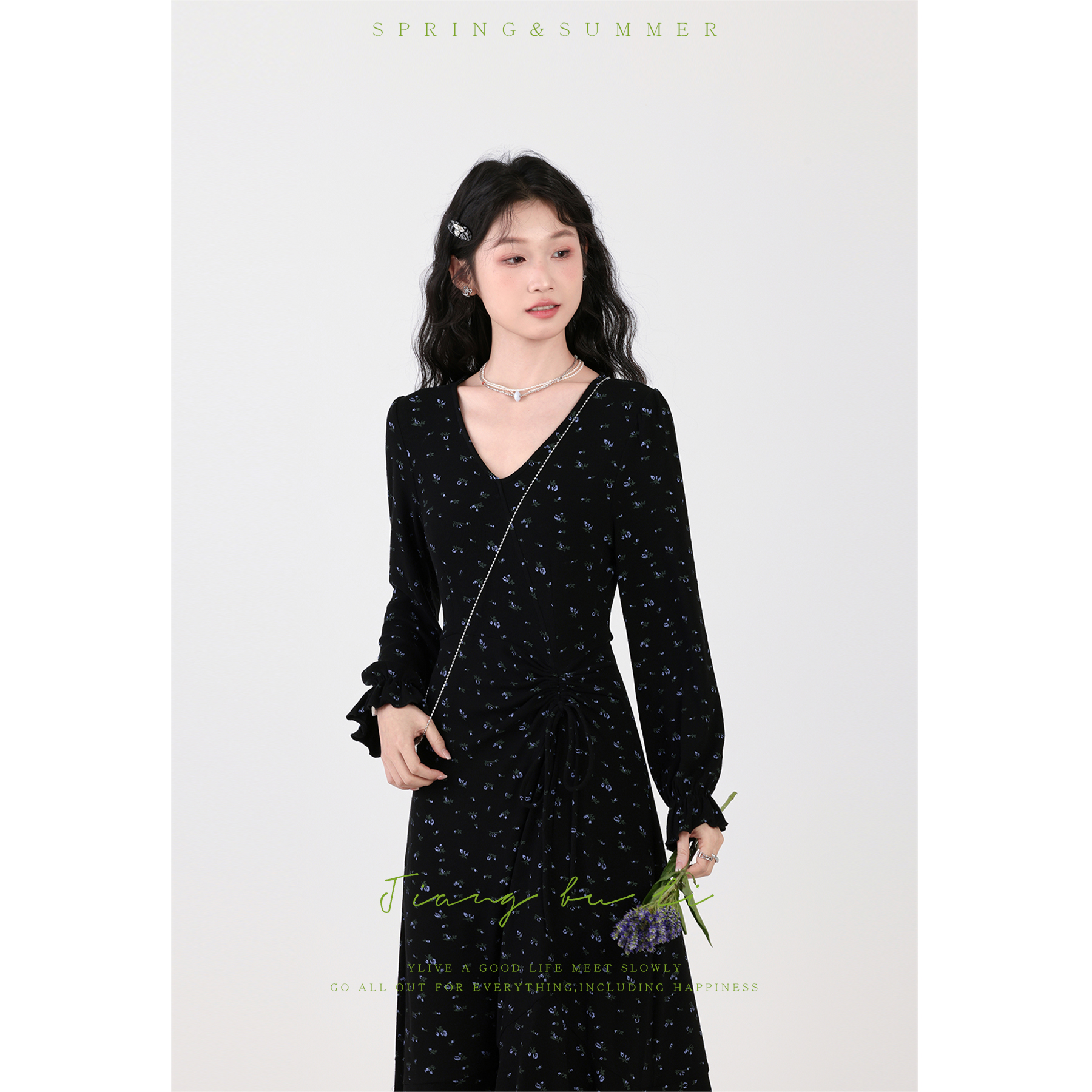 【6折秒杀】鹿向南【蔷薇少女】气质法式连衣裙春夏长款好看碎花连衣裙DYL661155