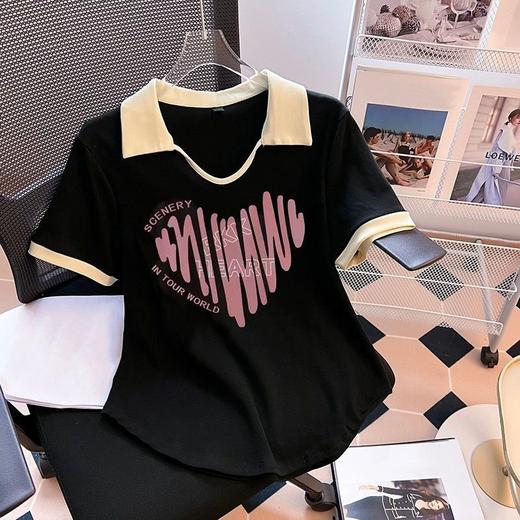 大码polo衫短袖T恤女2023夏胖mm减龄显瘦潮流甜美小众别致上衣i朗 商品图2