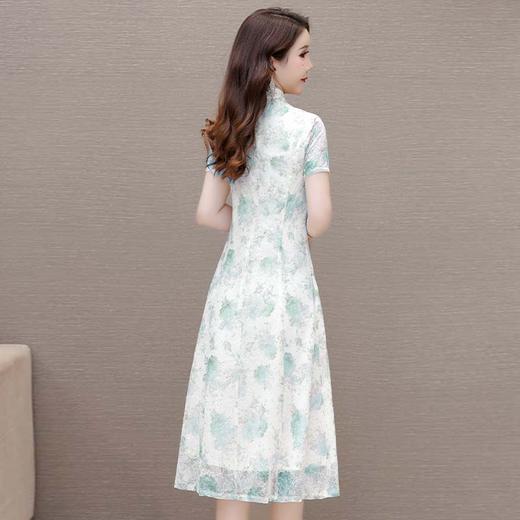 时尚印花气质优雅，旗袍连衣裙中长款A字裙QYM- LRX-MJE8833-Y 商品图2