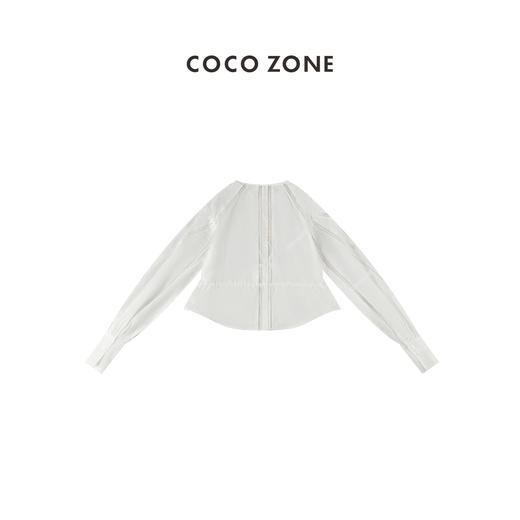 COCO ZONE 春夏款设计感V领系带衬衫修身短款长袖上衣 23C18830 商品图1