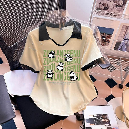 大码polo衫短袖T恤女2023夏胖mm减龄显瘦潮流甜美小众别致上衣i朗 商品图3