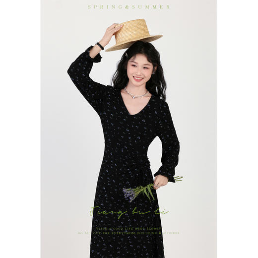 鹿向南【蔷薇少女】气质法式连衣裙春夏长款好看碎花连衣裙DYL661155 商品图1