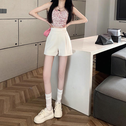 粉色冰丝西装裤女夏季薄款小个子高腰a字热裤外穿宽松休闲阔腿裤 商品图4