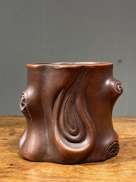 紫砂刻梅花树桩形笔筒，顺丰包邮 商品图7