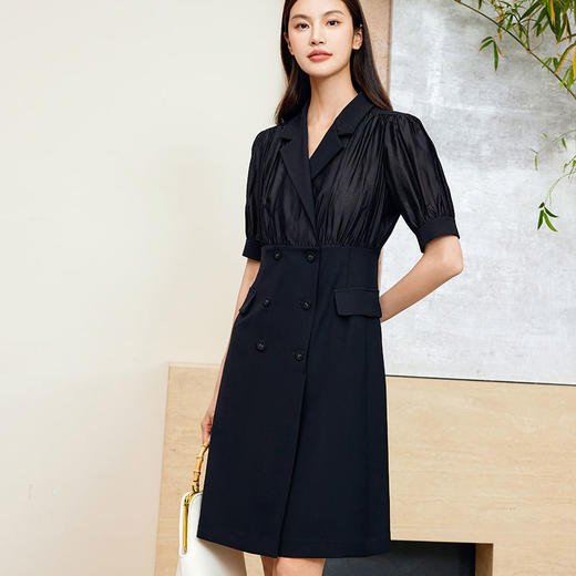 玳莎收腰双排扣西装裙2024夏季新款时尚通勤气质短袖中长款连衣裙  EB35104 商品图1