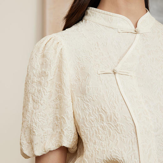 玳莎中式提花桑蚕丝上衣2024夏季新款优雅气质泡泡袖小立领小衫  EB31109 商品图3