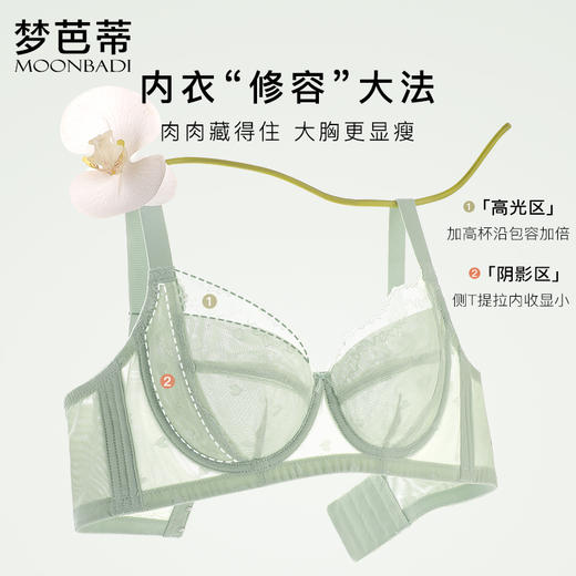 梦芭蒂大胸显小内衣女大码软钢圈薄款文胸侧收调整型胸罩甜心精灵 商品图3