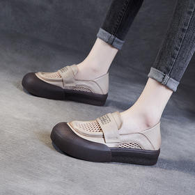 真皮软底牛皮透气网面，乐福鞋方头镂空单鞋 ZM24B716