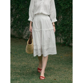 SimpleRetro莉莉格林 甜美蕾丝木耳边白色半身裙女百搭伞裙a字裙