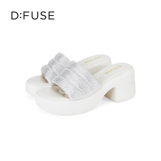 D:FUSE迪芙斯2024夏新款云感厚底膨胀感宽面烫钻凉拖鞋DF42110216 商品图3