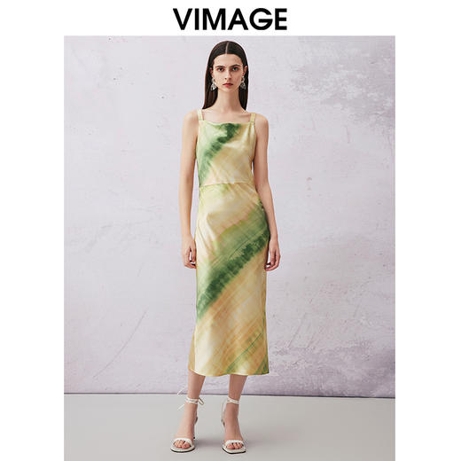 VIMAGE纬漫纪2024夏季新款晕染修身法式气质吊带连衣裙V2107727 商品图0