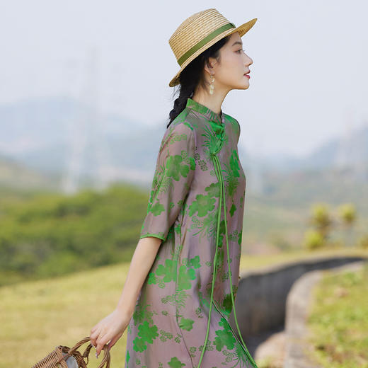 改良旗袍领印花裙，收腰显瘦a字大码丝棉连衣裙TT96103 商品图0