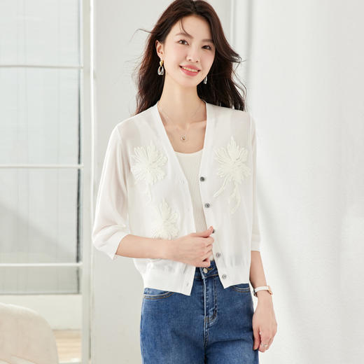 薄款外搭防晒披肩，中式上衣半袖冰丝针织外套CC- 16-6872 商品图1