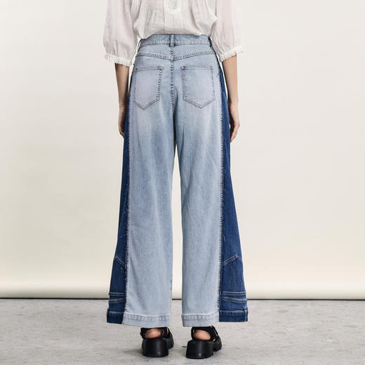 谜底牛仔阔腿裤女2024年夏季新品复古风设计感拼色长裤242MK0589 商品图2