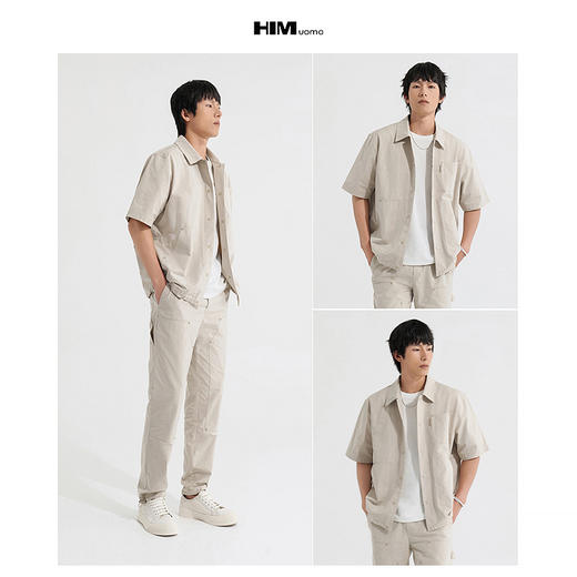 HIM漢崇  简约口袋宽松短袖衬衫设计感工装休闲衬衣男 2026春季 商品图3