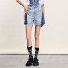 谜底A型短裤女2024年夏季新品复古风高腰百搭拼色牛仔裤242MK0588 商品缩略图0