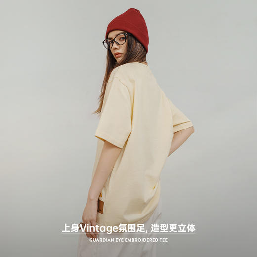 马登米白色刺绣短袖纯棉复古宽松T恤大版半袖圆领oversize上衣女 商品图3