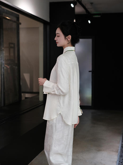 盛唐婧 |真丝花罗百搭对襟衬衫-白色 商品图13