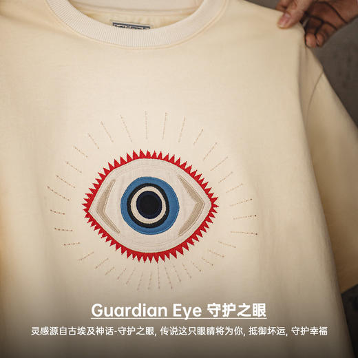 工装优选 美式复古守护之眼刺绣T恤米白色重磅纯棉短袖体恤衫男夏 商品图1