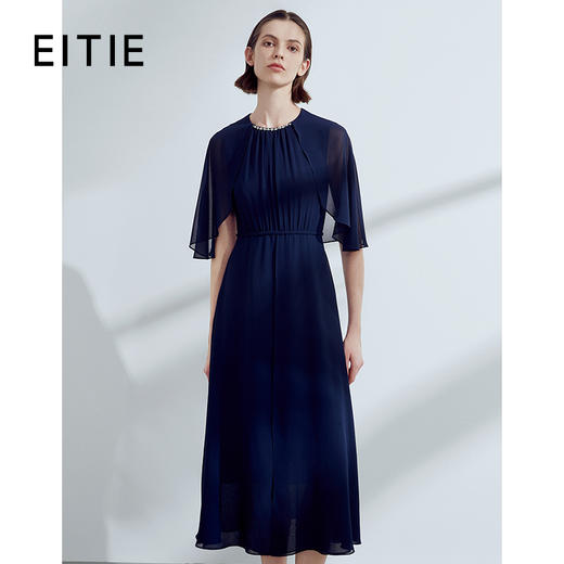 EITIE爱特爱2024夏季新款时尚洋气网纱拼接收腰压褶连衣裙7807559 商品图0