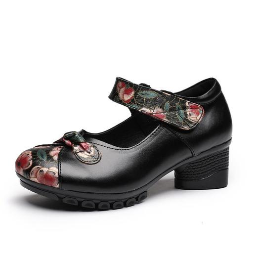 真皮浅口单鞋民族风粗中跟拼色印花搭扣鞋GL8851 商品图4