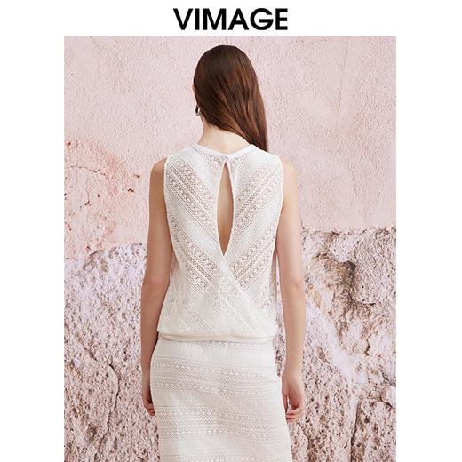 VIMAGE纬漫纪2024夏季新款气质蕾丝镂空无袖设计感无袖上衣V2113719 商品图3