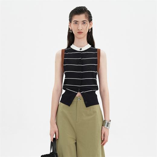 【娜扎同款】SELFWHO藏青条纹马夹女2024夏新款吸湿透气百搭高级洋气时髦马甲 商品图2