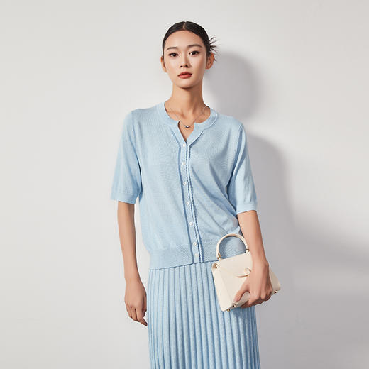 东黎 • 丝绒女士春夏花边领短袖 4067 商品图0