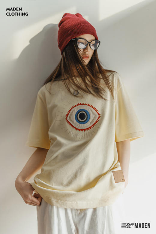 马登米白色刺绣短袖纯棉复古宽松T恤大版半袖圆领oversize上衣女 商品图5