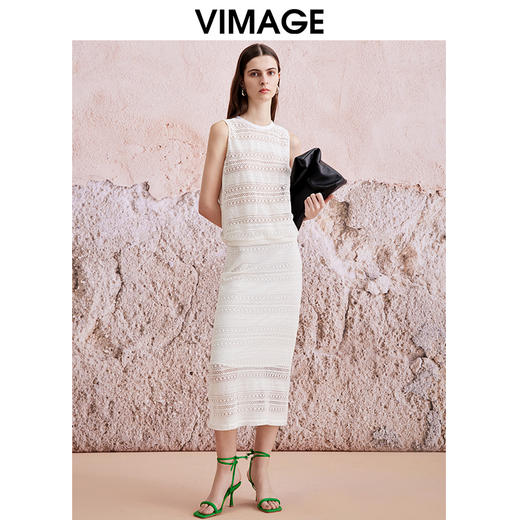 VIMAGE纬漫纪夏季新款蕾丝镂空直筒包臀半裙女V2106722 商品图1