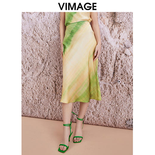 VIMAGE纬漫纪夏季新款晕染a字显瘦高腰半身裙V2106723 商品图0