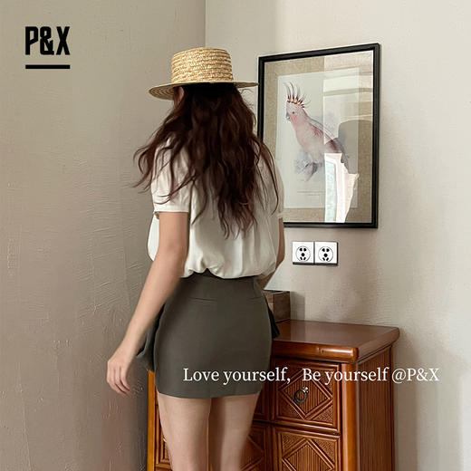 P&X设计师女装夏季韩版百搭时尚短款上衣衬衫 824228169 杏色 商品图4