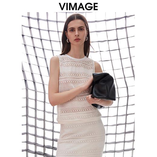 VIMAGE纬漫纪2024夏季新款气质蕾丝镂空无袖设计感无袖上衣V2113719 商品图5