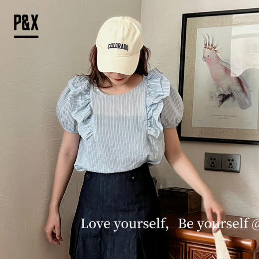 P&X设计师女装夏季洋气条纹韩版时尚百搭衬衫 824228173 蓝色 商品图0