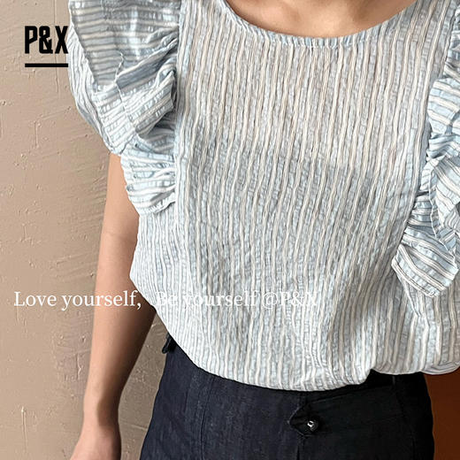 P&X设计师女装夏季洋气条纹韩版时尚百搭衬衫 824228173 蓝色 商品图3