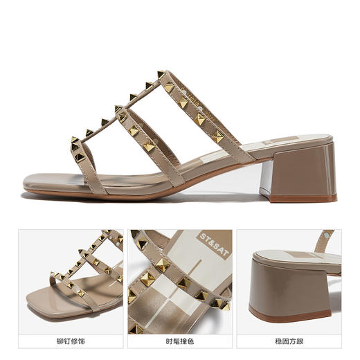 星期六铆钉细带露趾粗跟拖鞋SSC2110318 商品图11