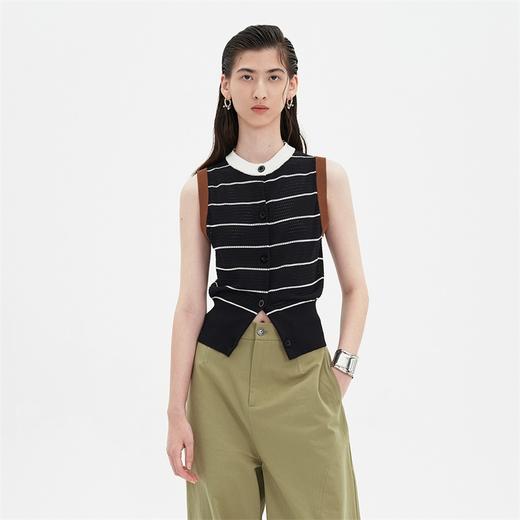 【娜扎同款】SELFWHO藏青条纹马夹女2024夏新款吸湿透气百搭高级洋气时髦马甲 商品图0