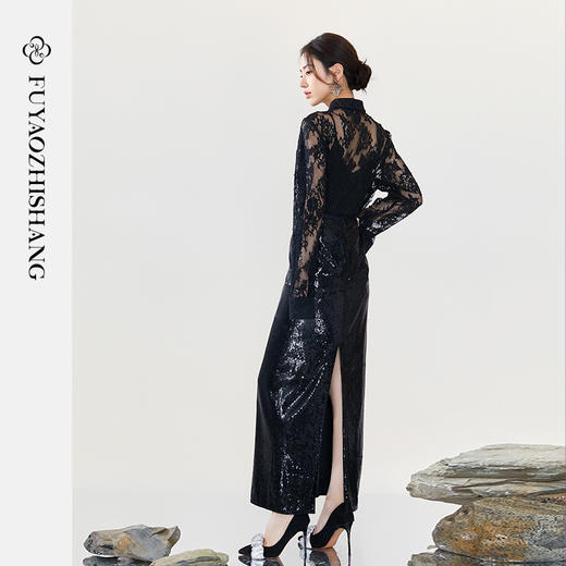 IWY/扶摇系列 国风斜襟盘扣蕾丝衬衫开叉半裙半裙FYB327+FYS328 商品图3