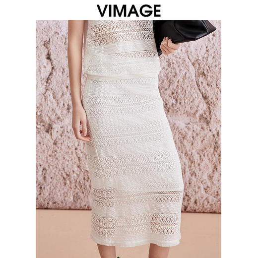 VIMAGE纬漫纪夏季新款蕾丝镂空直筒包臀半裙女V2106722 商品图3