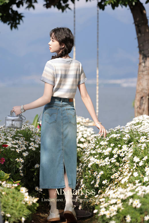 鹿向南「澎湃蓝潮」高腰牛仔半身裙女新款夏季薄款复古长裙子 商品图5