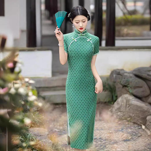 ALBB-新中式民国风精致墨绿色旗袍 商品图1