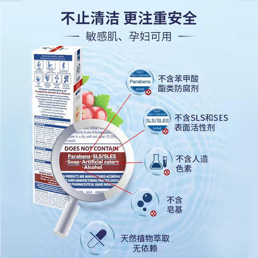 【专属】希腊EVA蔓越莓私处护理液 萃取植物精华 孕妇级私处护理私密保养 滋润止痒去异味 ​​250ml 商品图1