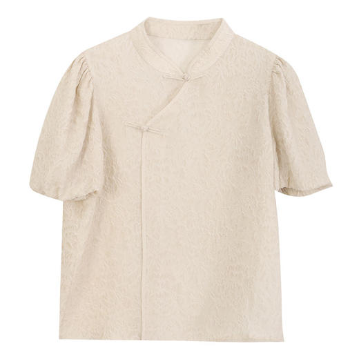 玳莎中式提花桑蚕丝上衣2024夏季新款优雅气质泡泡袖小立领小衫  EB31109 商品图4