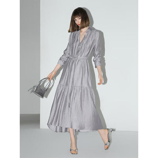 COCOBELLA肌理褶皱莱赛尔连衣裙轻熟女夏气质长袖衬衫裙FR915 商品图1