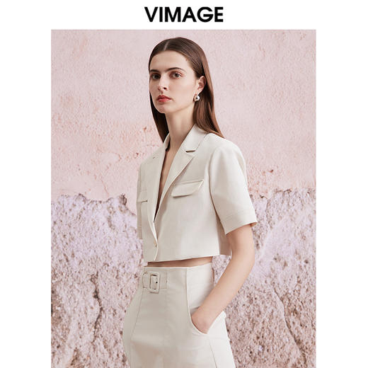 VIMAGE纬漫纪夏季新款气质通勤收腰短款露腰西装短外套V2103719 商品图4