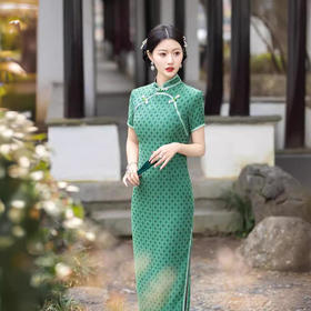 ALBB-新中式民国风精致墨绿色旗袍