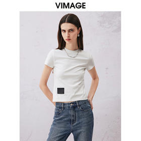 VIMAGE纬漫纪2024夏季新款舒适棉感白色圆领T恤上衣V2102715
