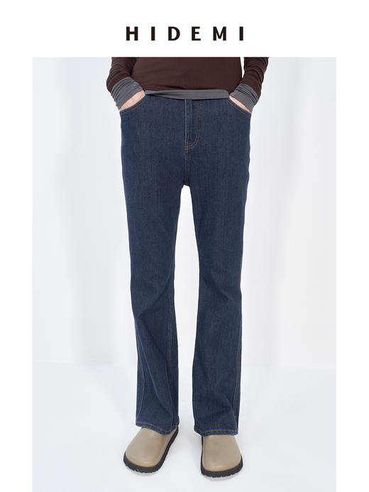 HIDEMI 蓝色复古柔软水洗微喇修身九分牛仔裤 商品图0