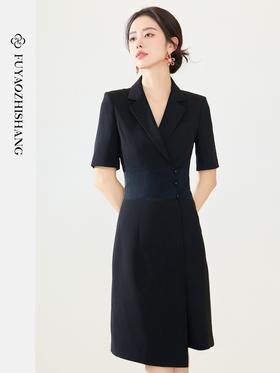 扶摇系列 黑色夏季高级感新中式拼接西装裙FYQ314